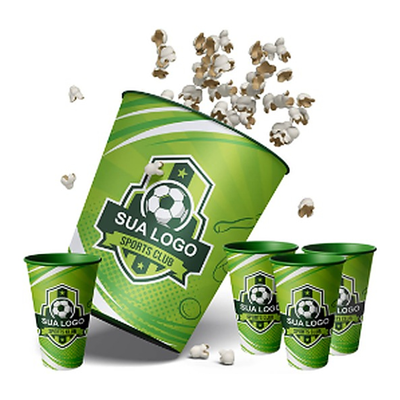 Kit Balde de Pipoca + Copos personalizado com a marca do cliente